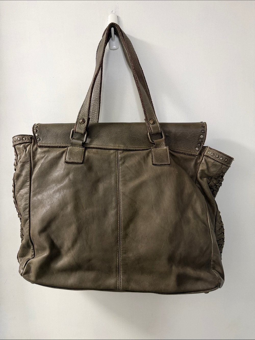 Stud-Trim Leather Tote in Taupe - Picture 3 of 7